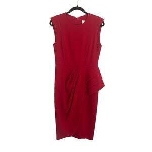 Badgley Mischka Red Sheath Midi Dress Cocktail Wedding Guest Holiday Old Money